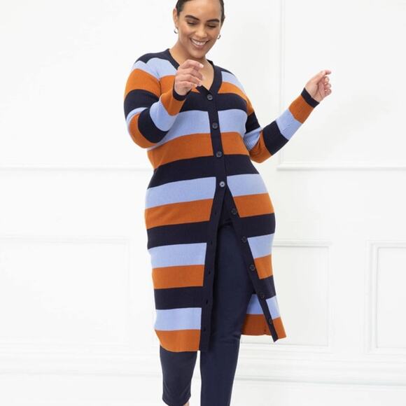 Eloquii Elements Women's Plus Size‎ Striped Cardigan Sweater Dress 22/24 - Picture 7 of 7